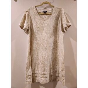 Nicole Miller Women's XL Tiered Hem Linen Blend Dress Abstract Print Beige‎